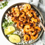 shrimp with chipotle peppers in a bowl.
