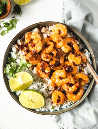 shrimp with chipotle peppers in a bowl.