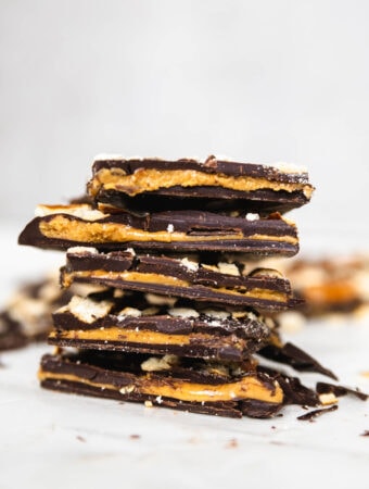 stacked pieces of peanut butter chocolate bark
