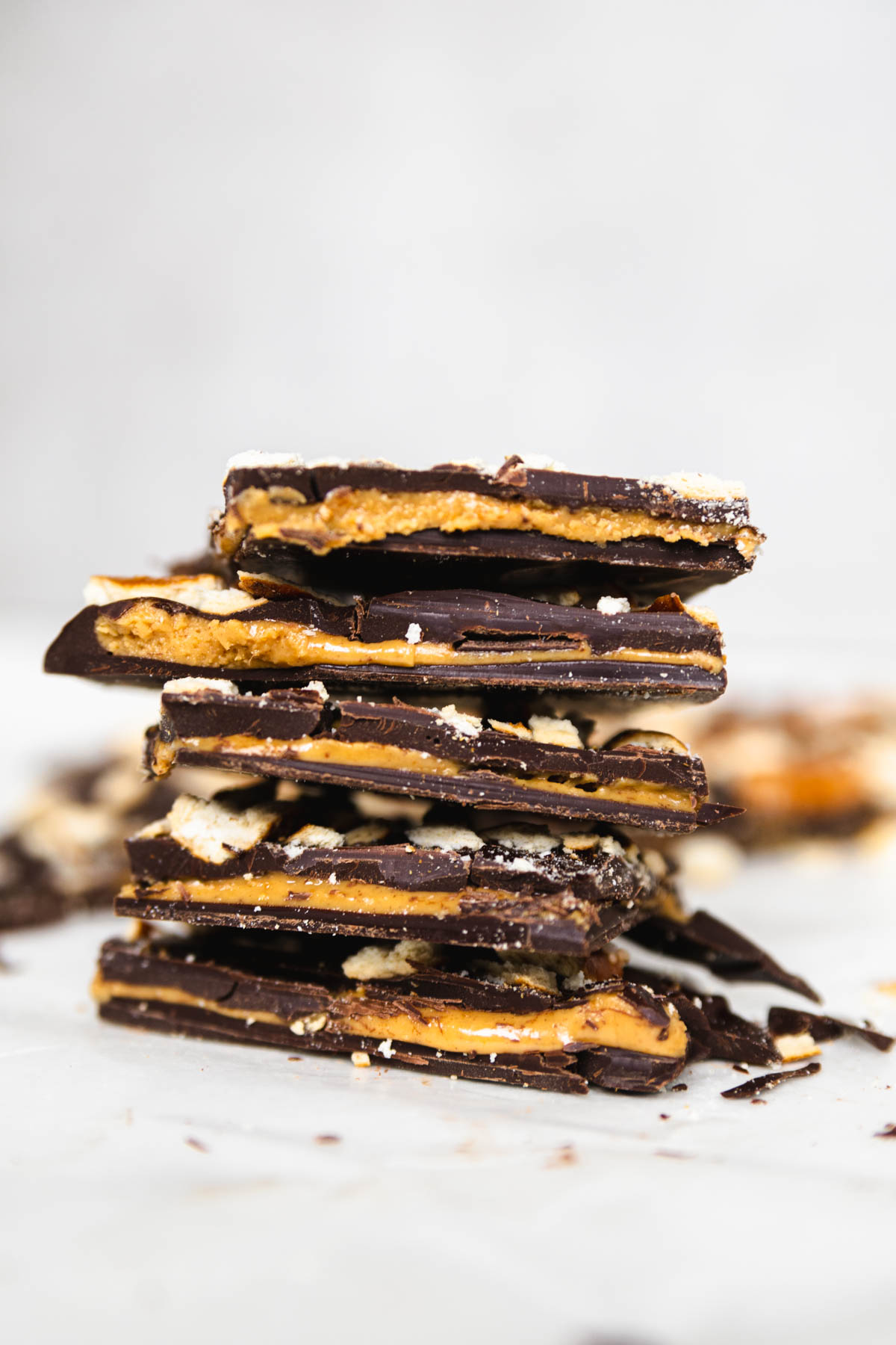 stacked pieces of peanut butter chocolate bark